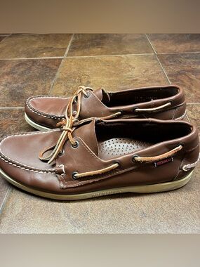 Sebago Docksides Brown Leather Boat Shoes with Tan Laces